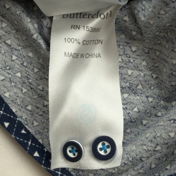 Butter cloth Men's XL Regular Fit Blue Geo Print Cotton Button Down Shirt - Picture 9 of 9